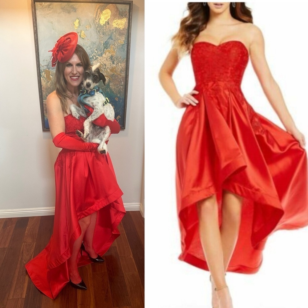 Jodi Kristopher Strapless Corset High Low Prom Dress Gown Lace Satin Red Size 7